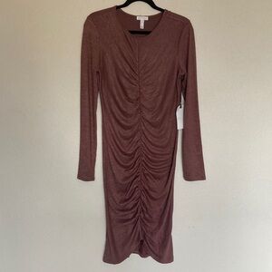 Leith Ruched Front Bodycon Dusty Red Dress Size M